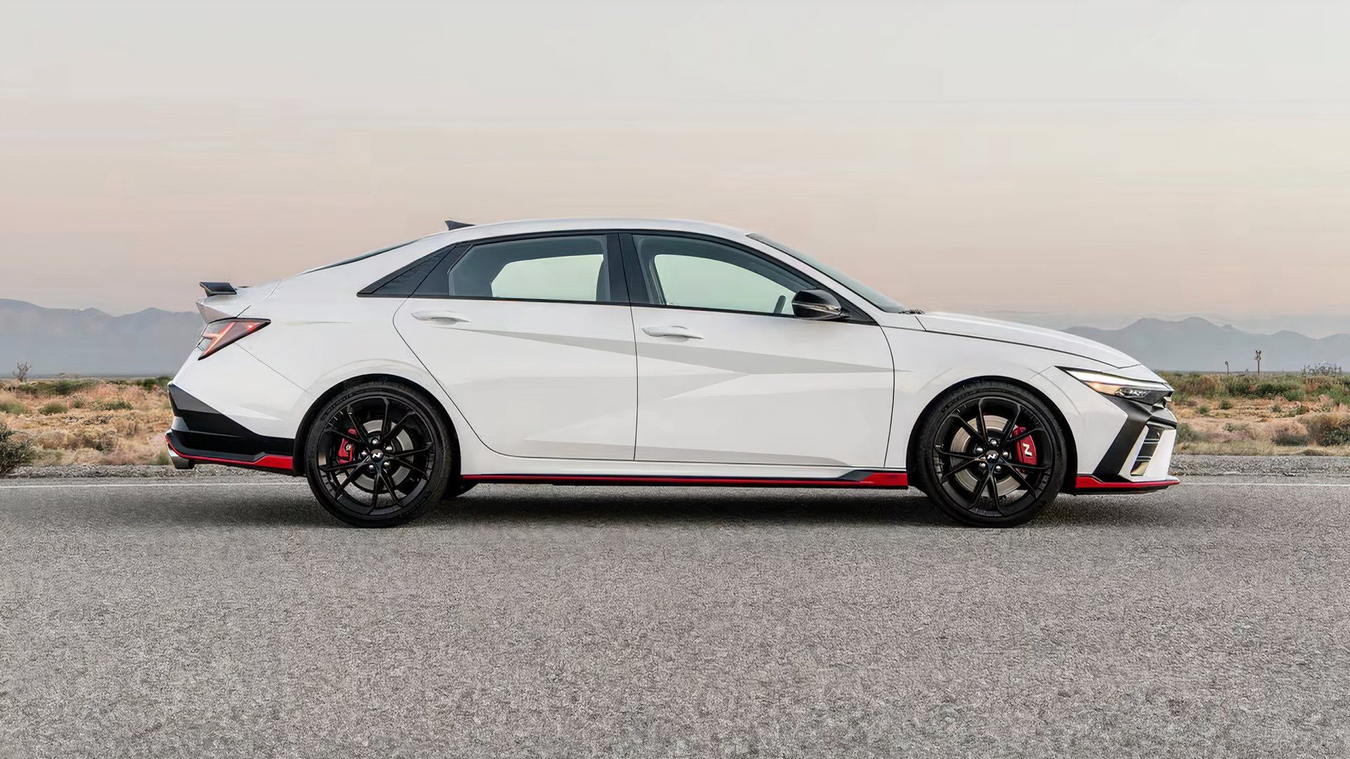 2025 Hyundai Elantra N in white parked on road