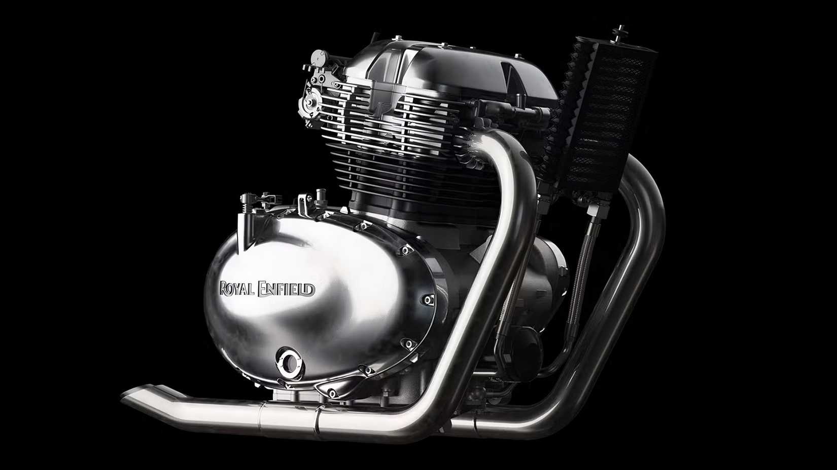 Photo studio du moteur bicylindre parallèle Royal Enfield de 650 cm3