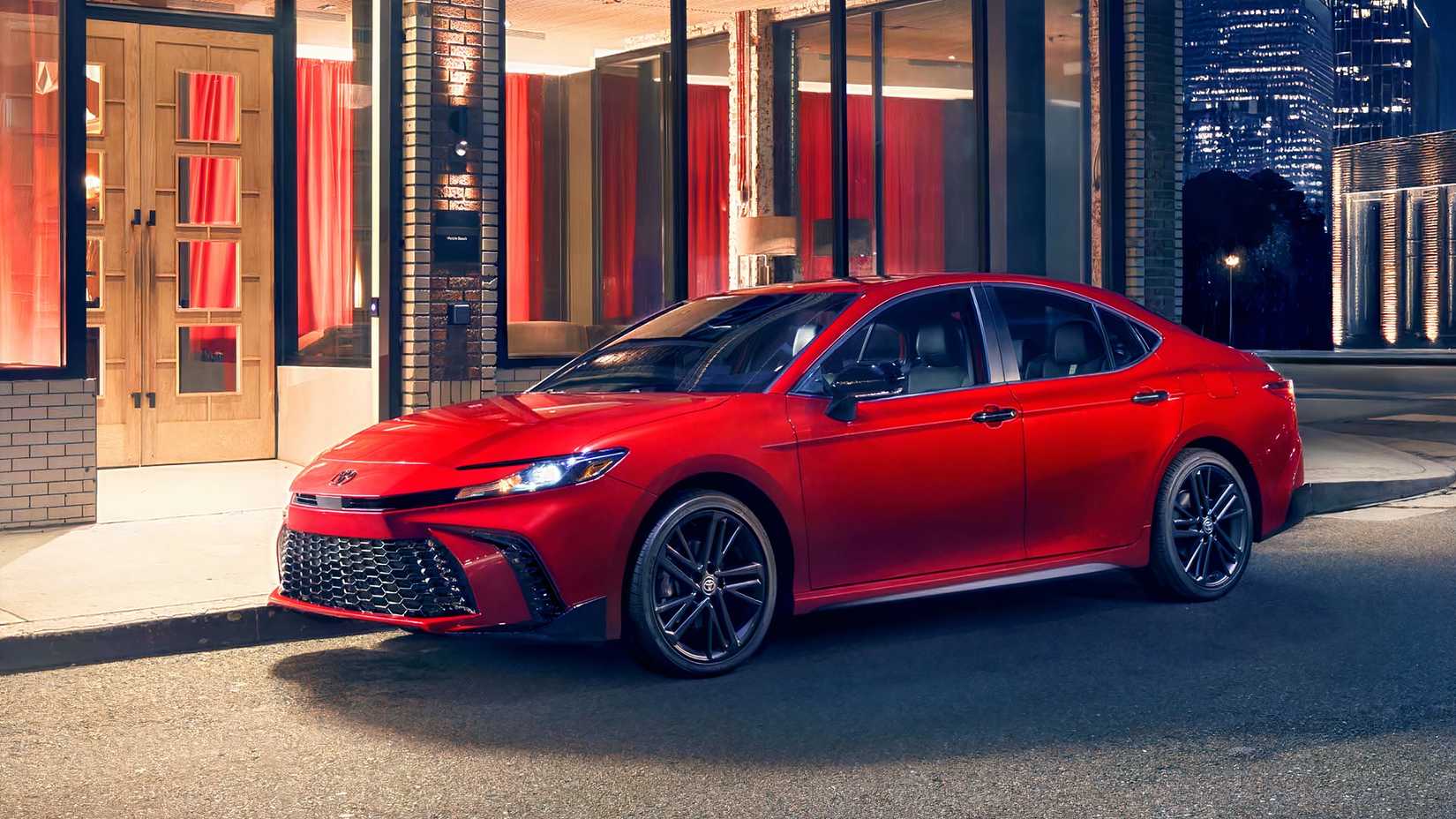Front 3/4 view of a 2026 Toyota Camry Nightshade