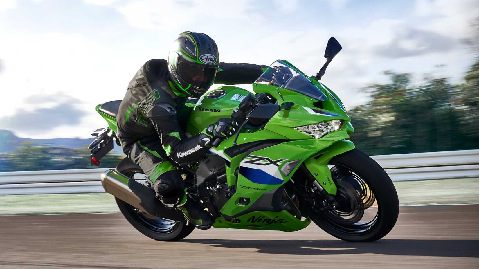 Kawasaki Ninja ZX-4R cornering on a racetrack hd sports bike wallpaper