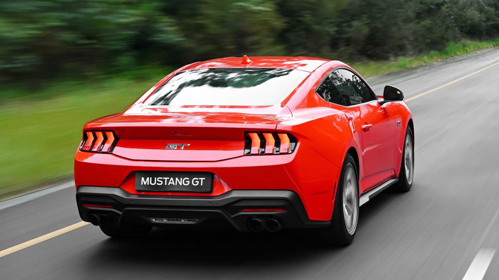 Rear three-quarters shot of a Ford Mustang GT 5.0 in action