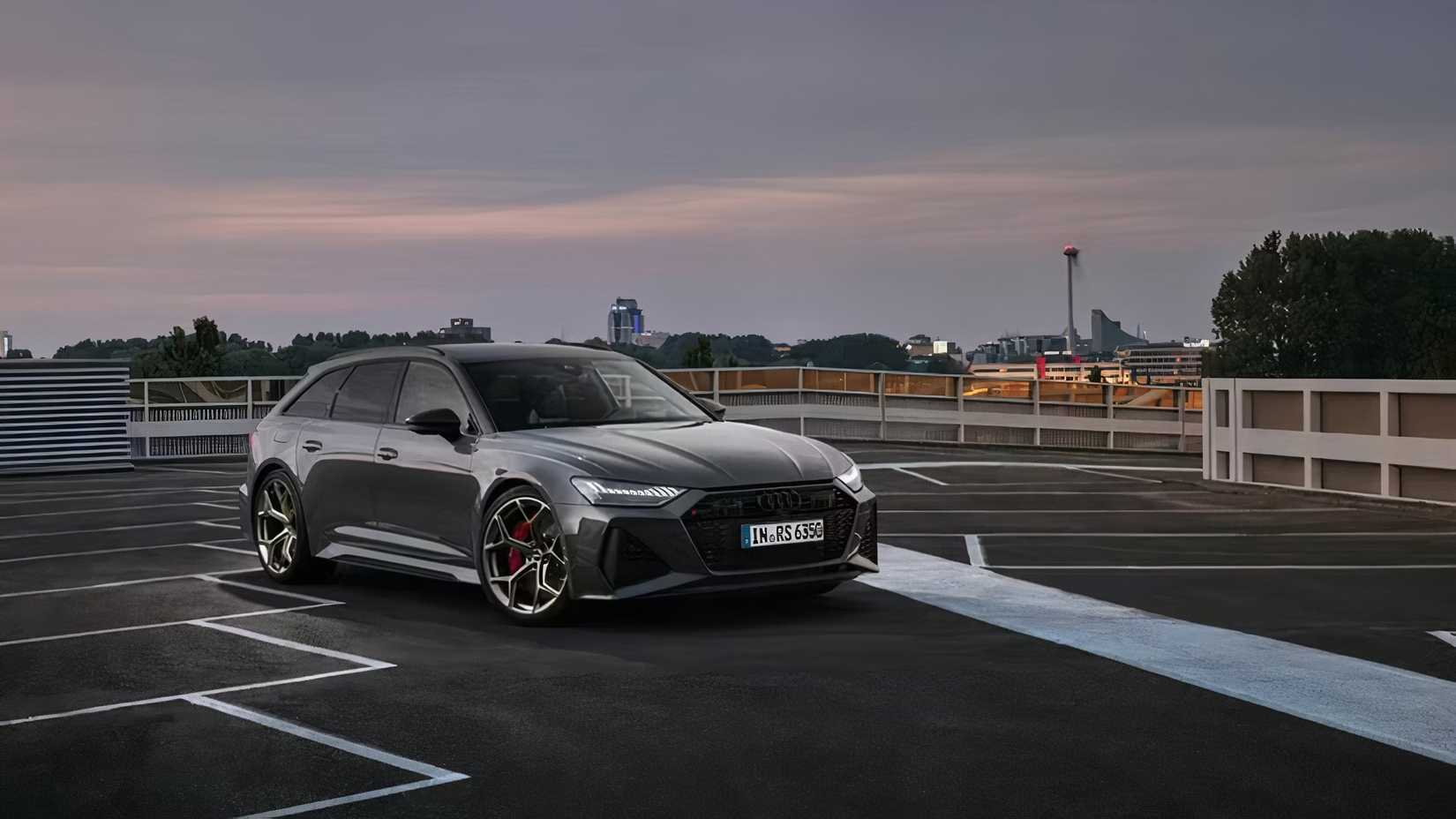 2025 Audi RS6 Avant in gray parked in parking lot