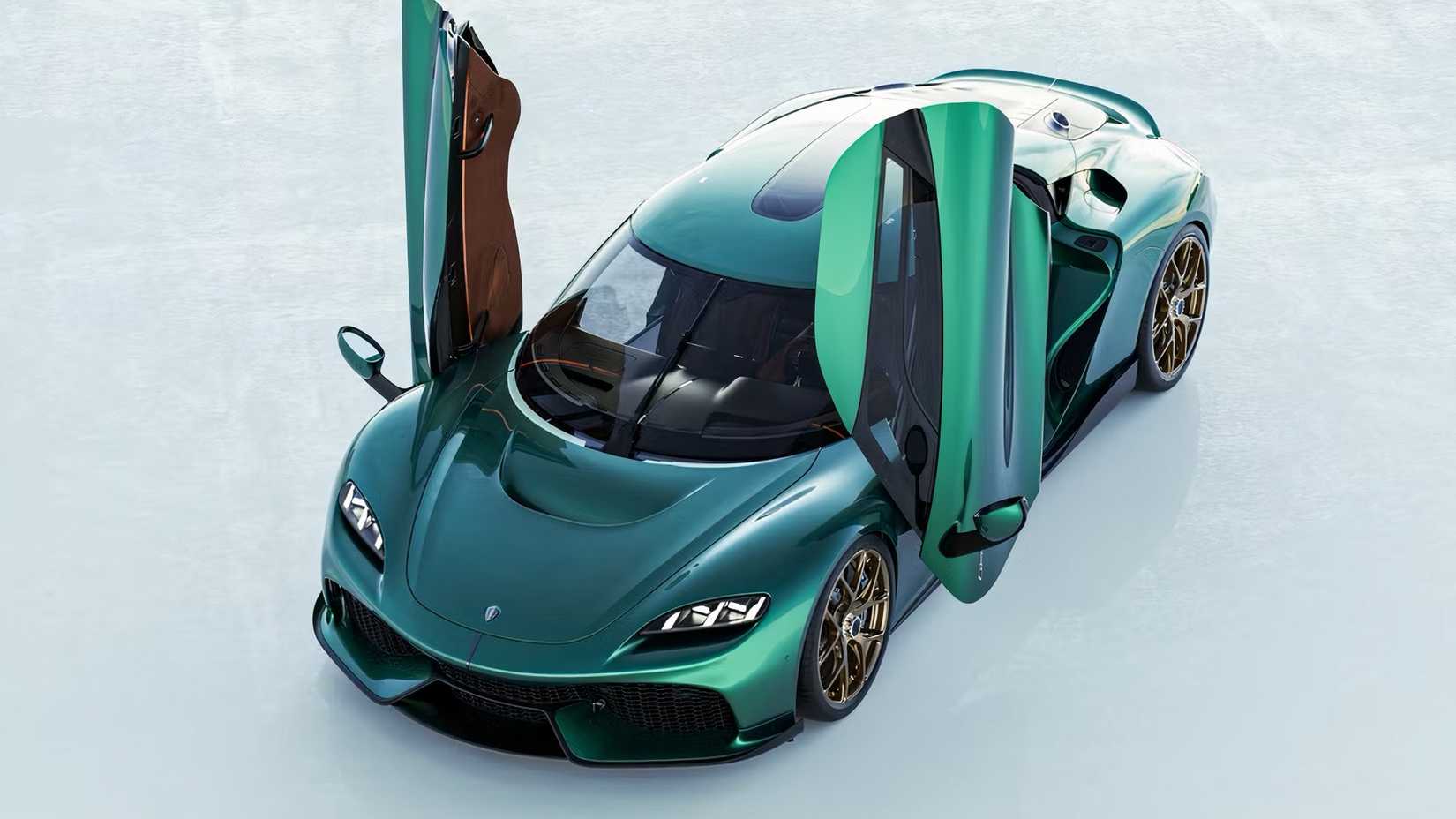 2025 Koenigsegg Gemera in green parked with doors open