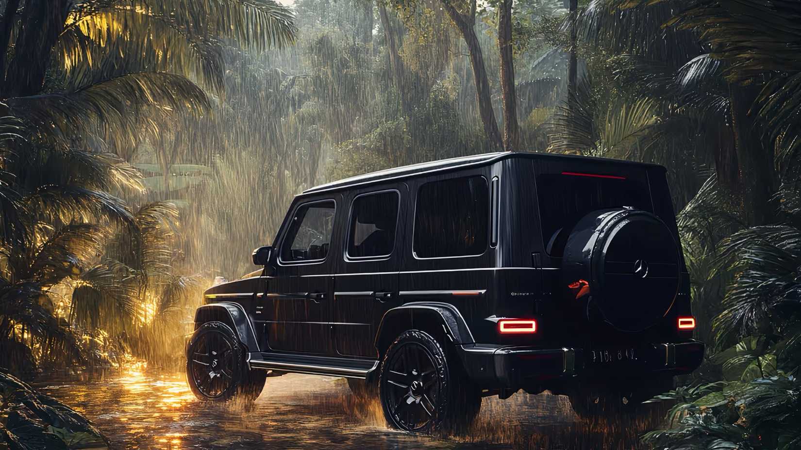 Mercedes-Benz G-Class in black driving through jungle