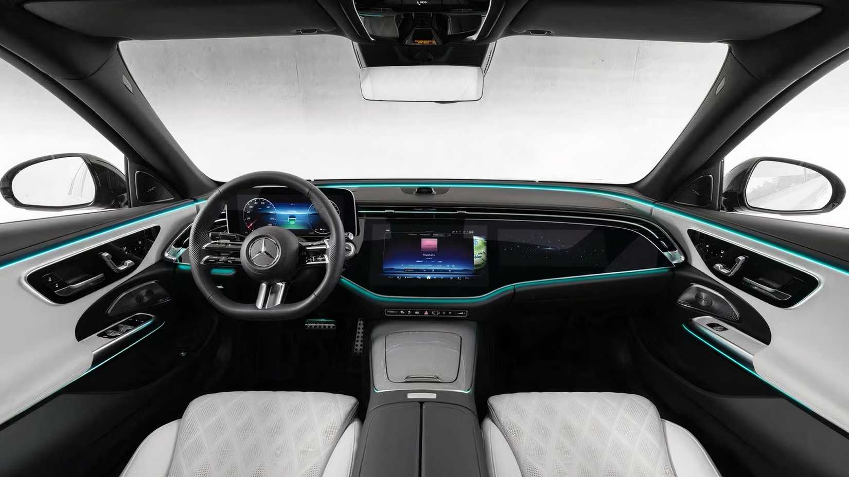 Shot of 2026 Mercedes-Benz E-Class sedan interior showing front cabin