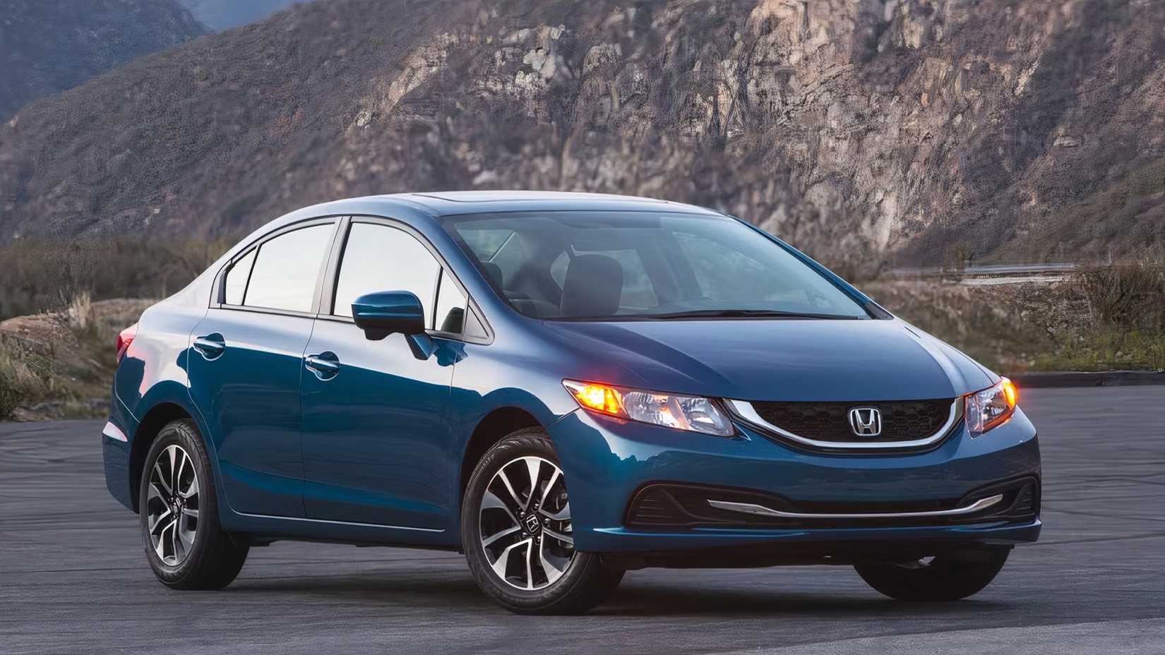 Front 3/4 shot of a 2015 Honda Civic in blue parked