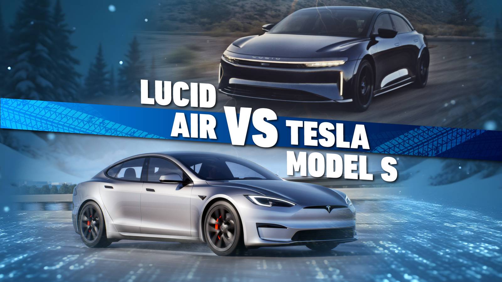 Side-by-side comparison of the Lucid Air GT and Tesla Model S, highlighting their distinct design languages