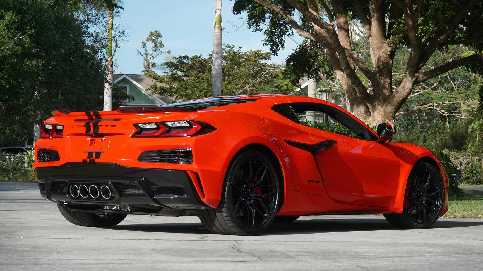 3/4 rear view of 2023 Chevrolet Corvette Z06