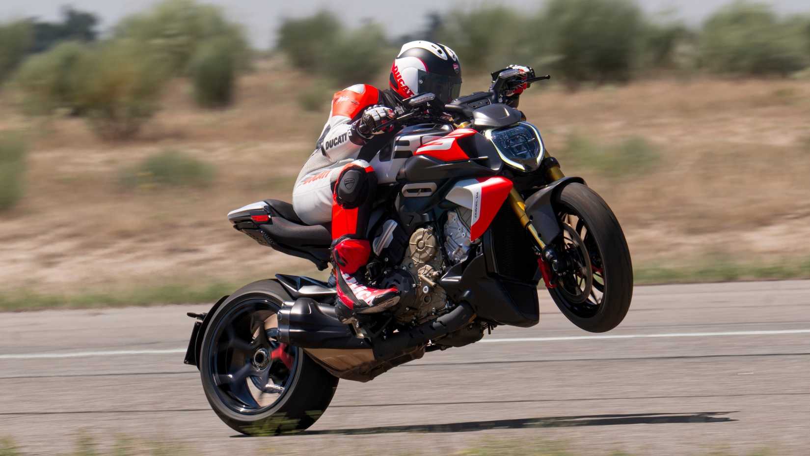 2026 Ducati Diavel V4 RS popping wheelie cinematic shot