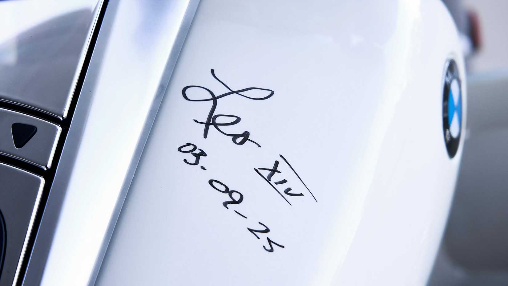 Pope Leo XIV signature on custom BMW R 18 Transcontinental