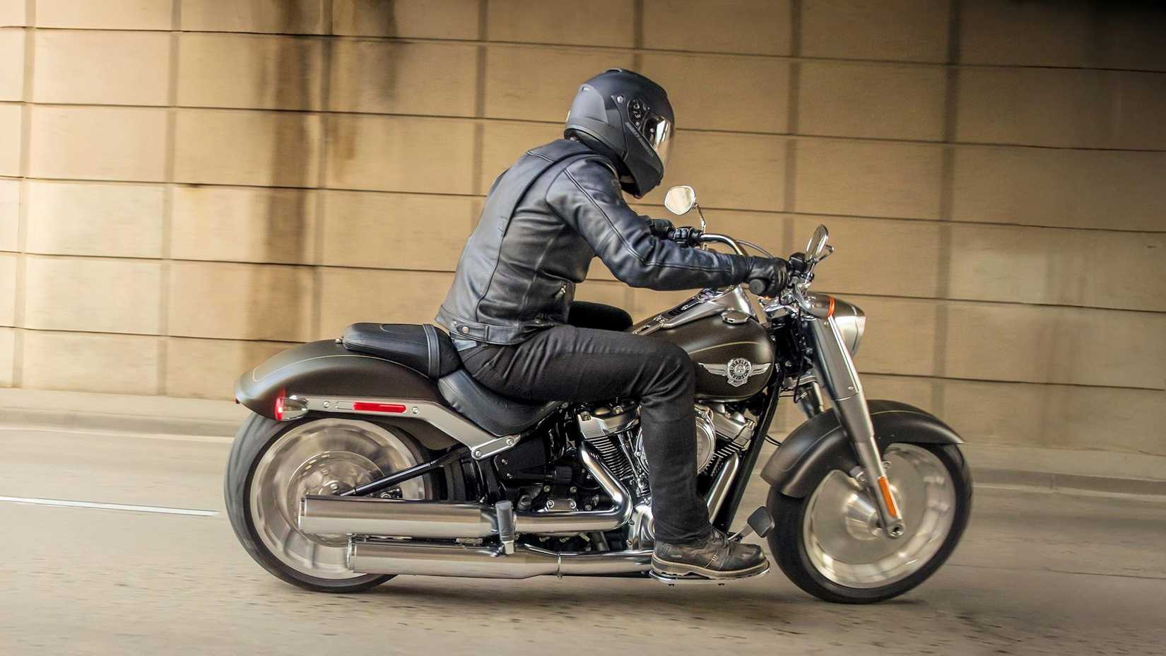 Rider on a 2019 Harley-Davidson Fat Boy