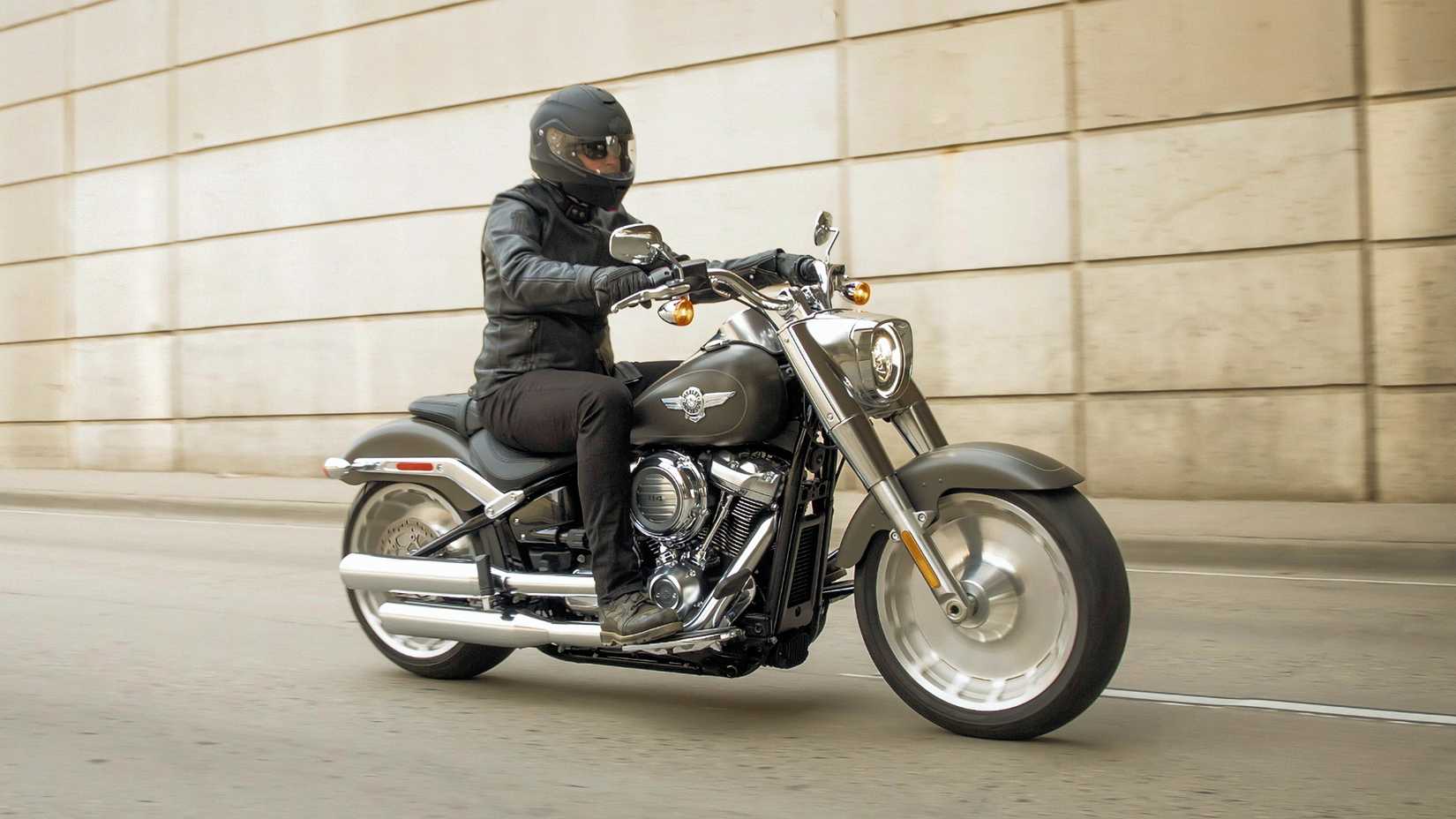 Rider on a 2019 Harley-Davidson Fat Boy
