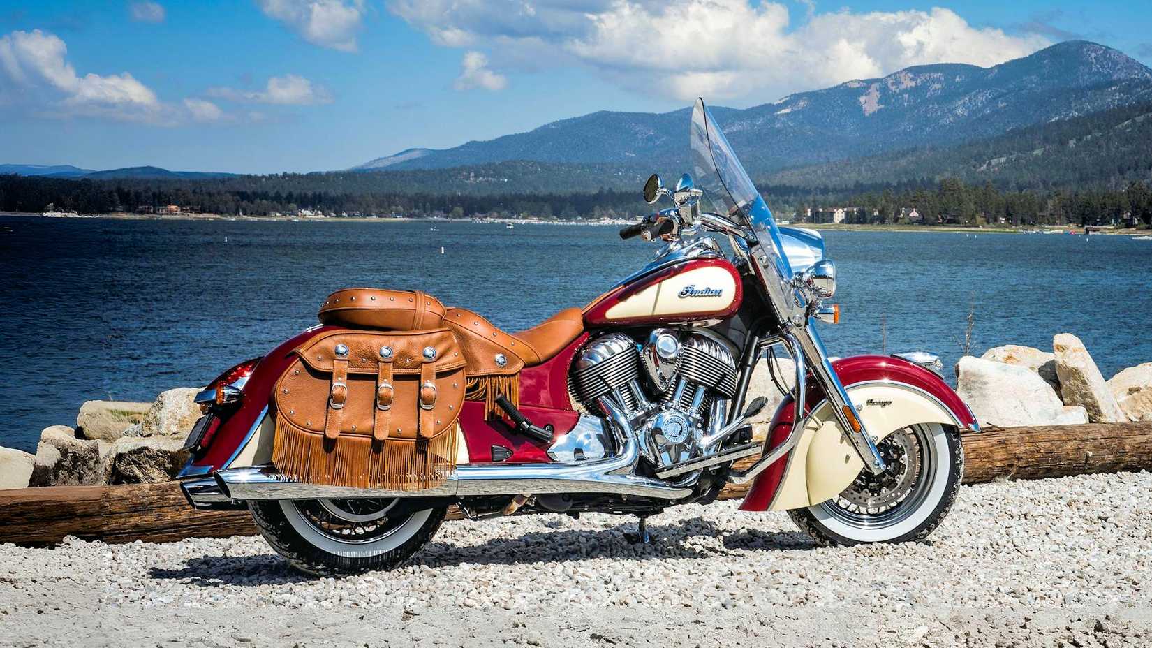 2017 Indian Chief Vintage parked lakeside, static profile shot