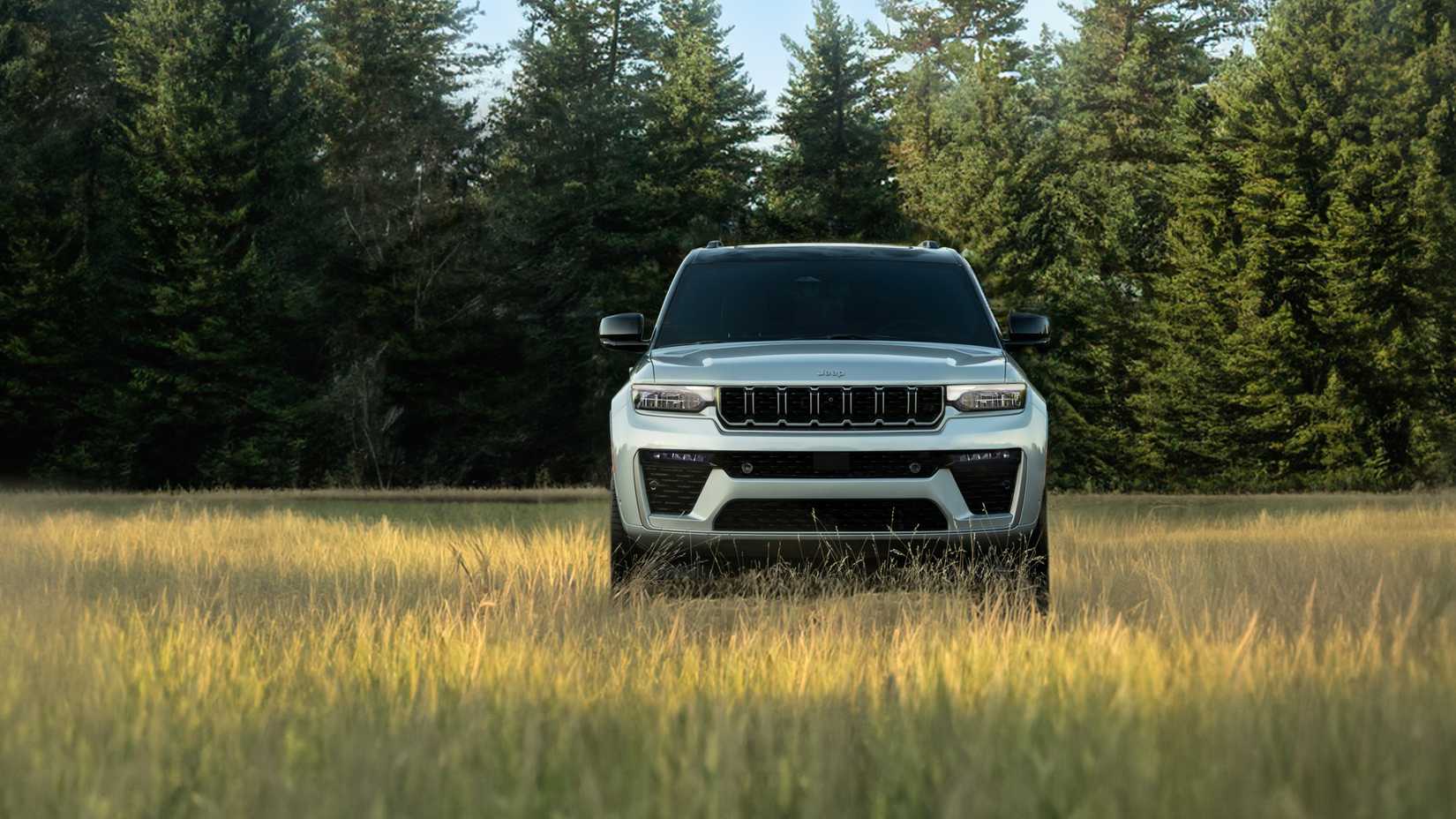 2026 Jeep Grand Cherokee front fascia view in the fields