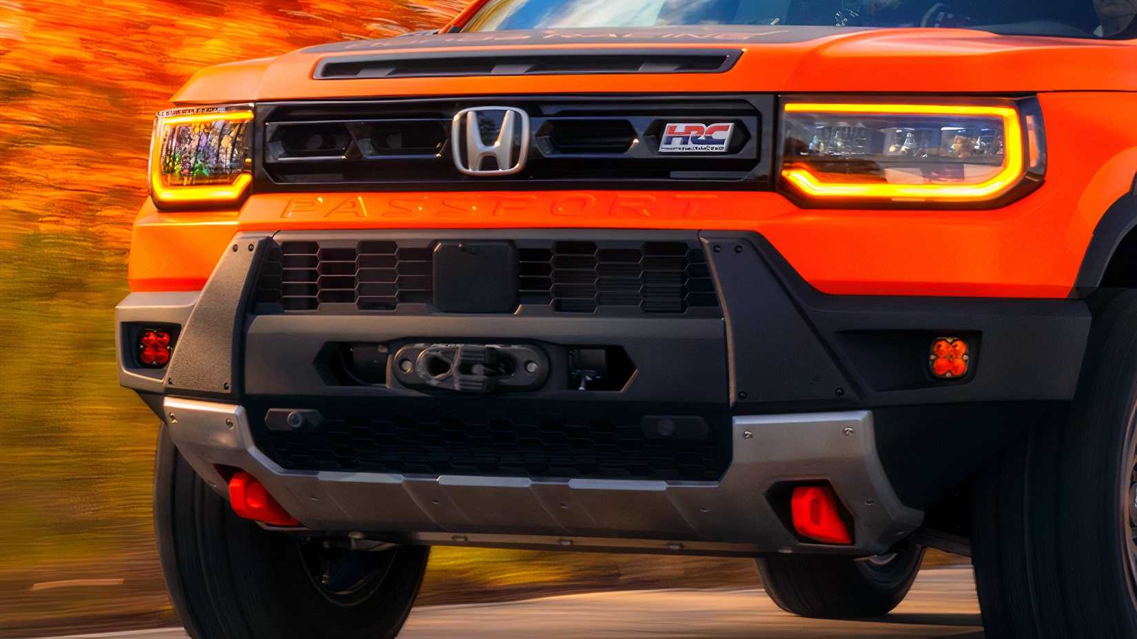 A 2026 Honda Passport Trailsport HRC bumper in an up close shot