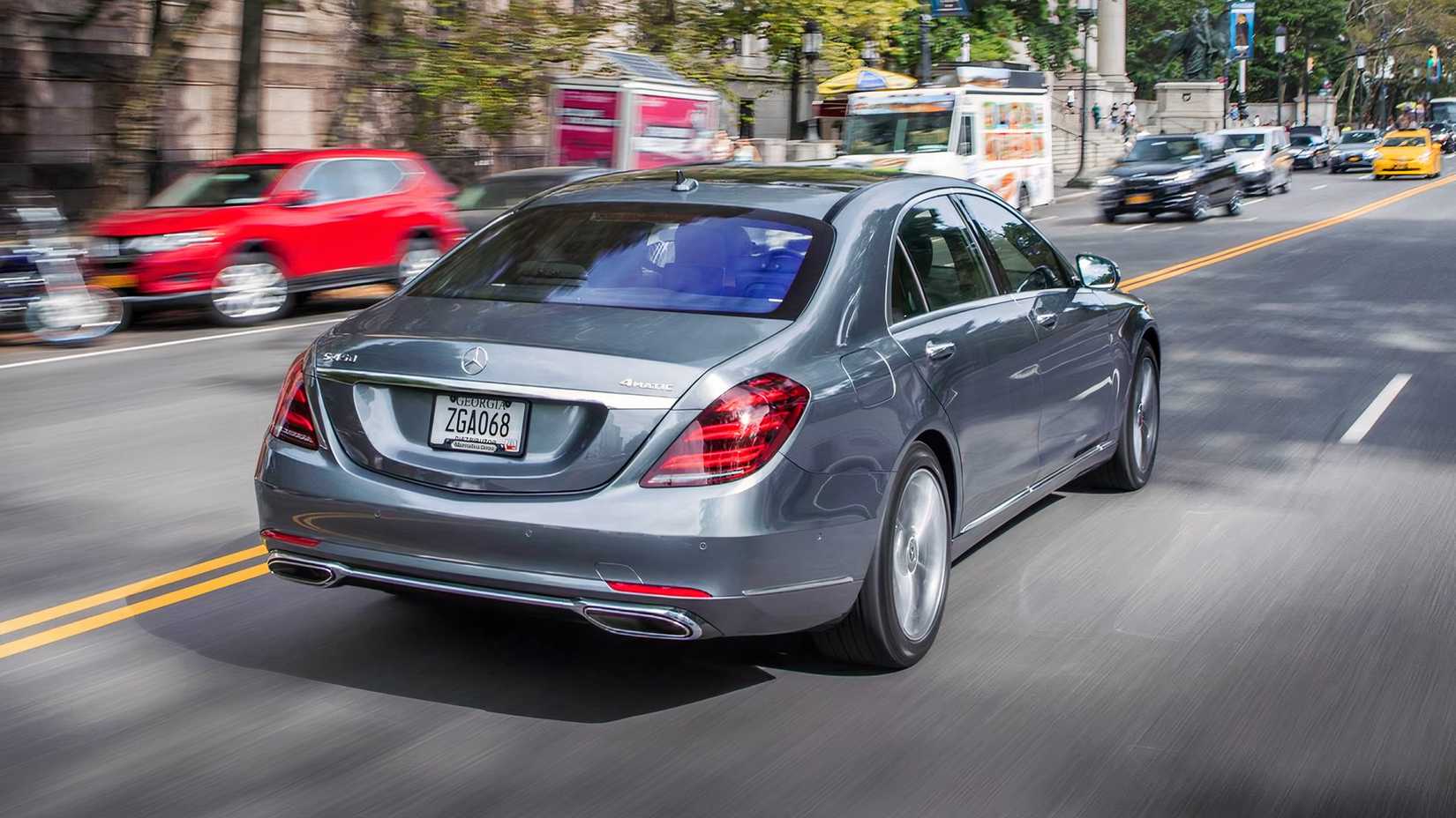 2018 Mercedes-Benz S 450 in silver being driven on road