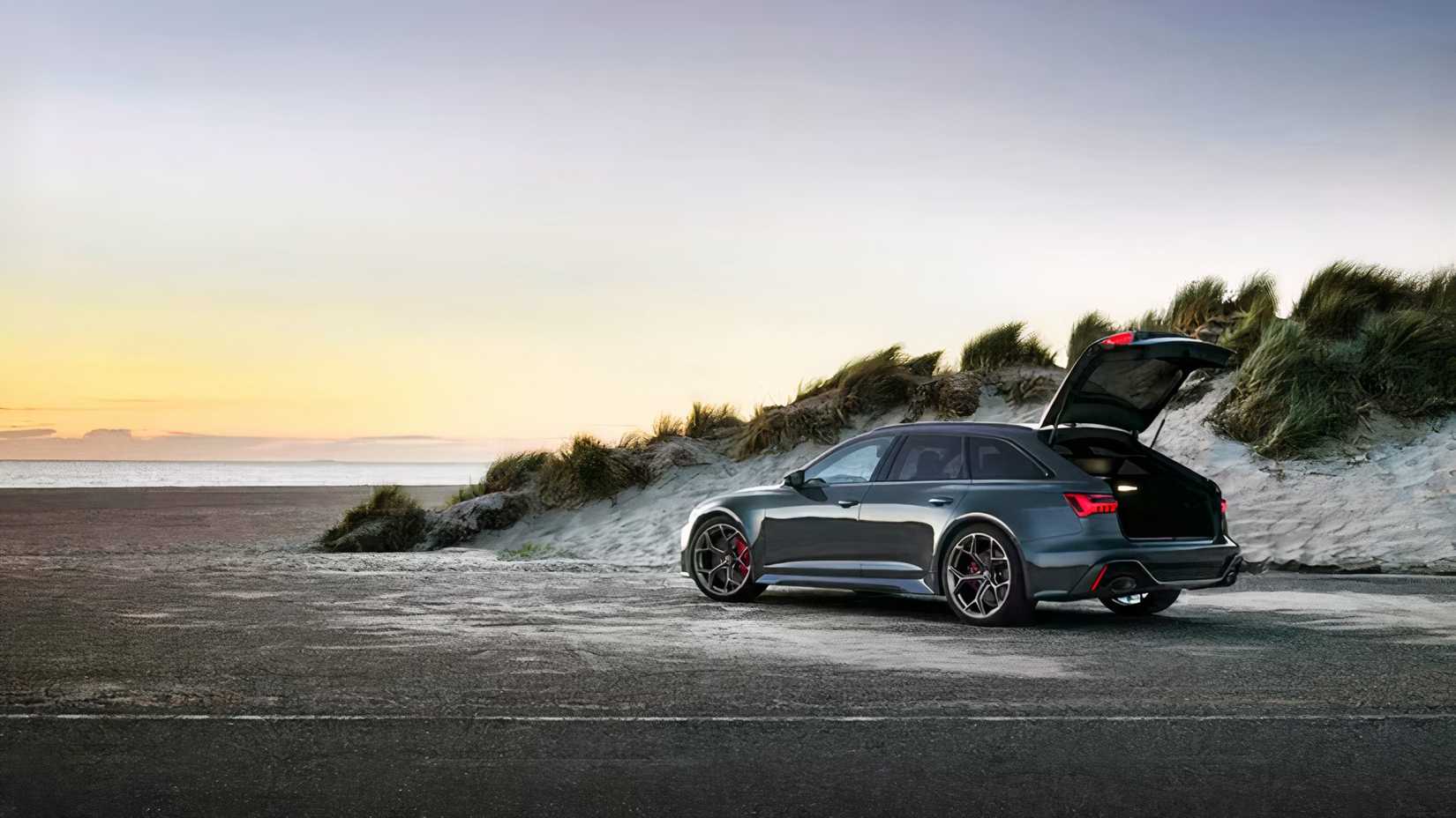 2025 Audi RS6 Avant parked with trunk open