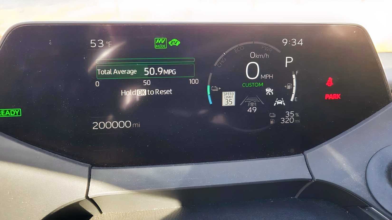 Odometer showing 200,000 miles on a 2023 Prius Prime SE