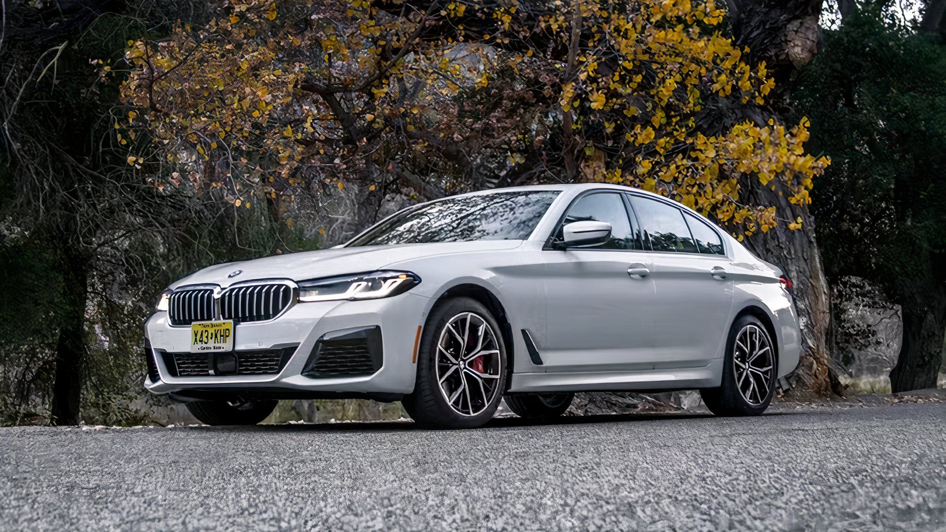 2023 BMW 5 Series in white parked