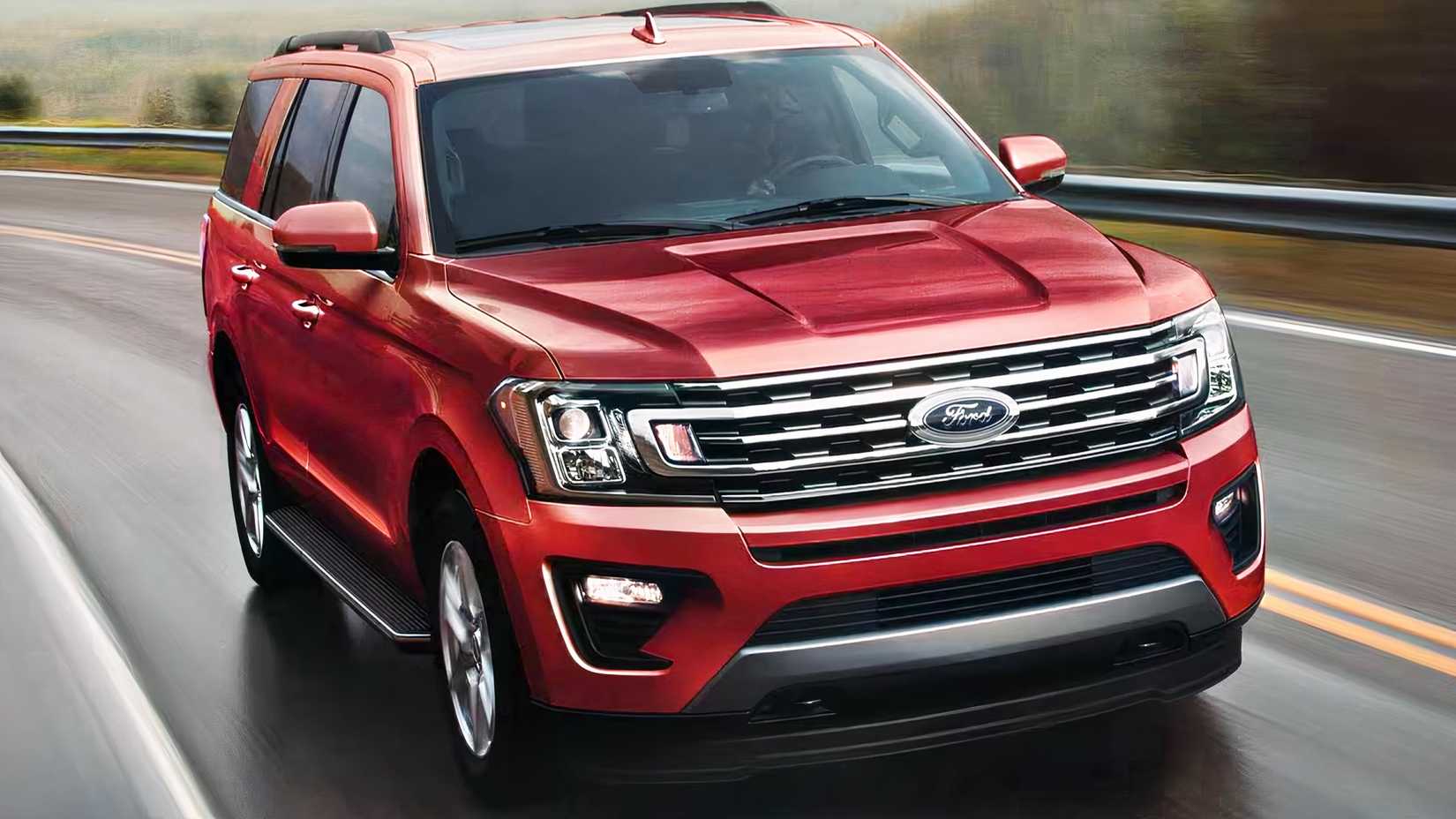 2021 Ford Expedition in red being driven