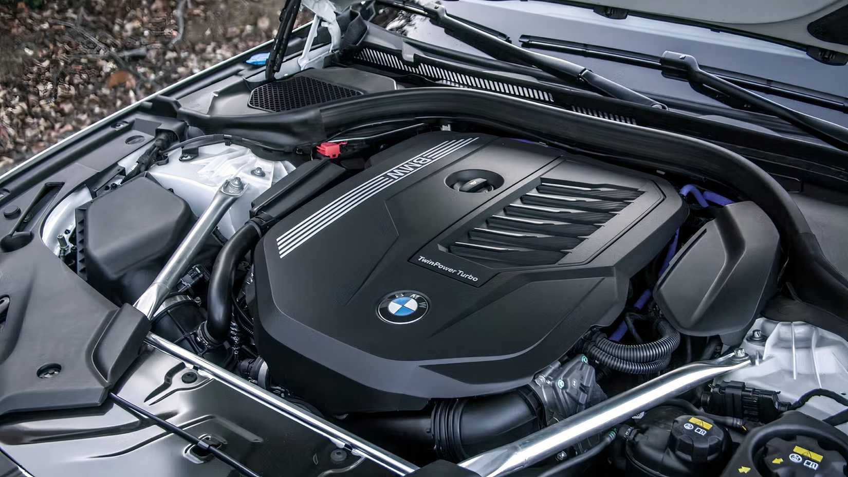 Close-up shot of 2023 BMW 5 Series engine bay