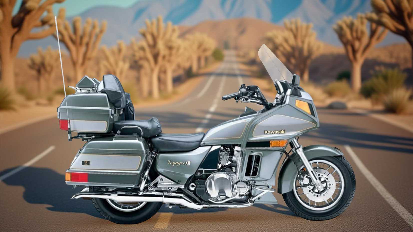 Kawasaki ZG1200 Voyager XII parked on a desert road