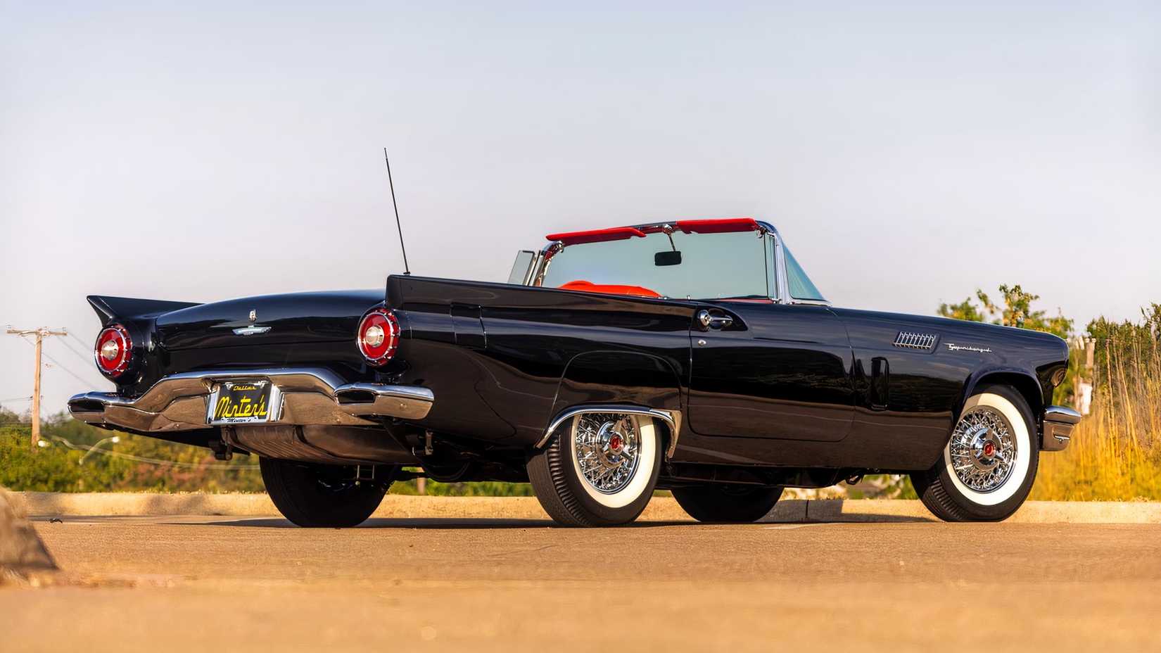 3/4 rear view of black 1957 Ford Thunderbird F-Code