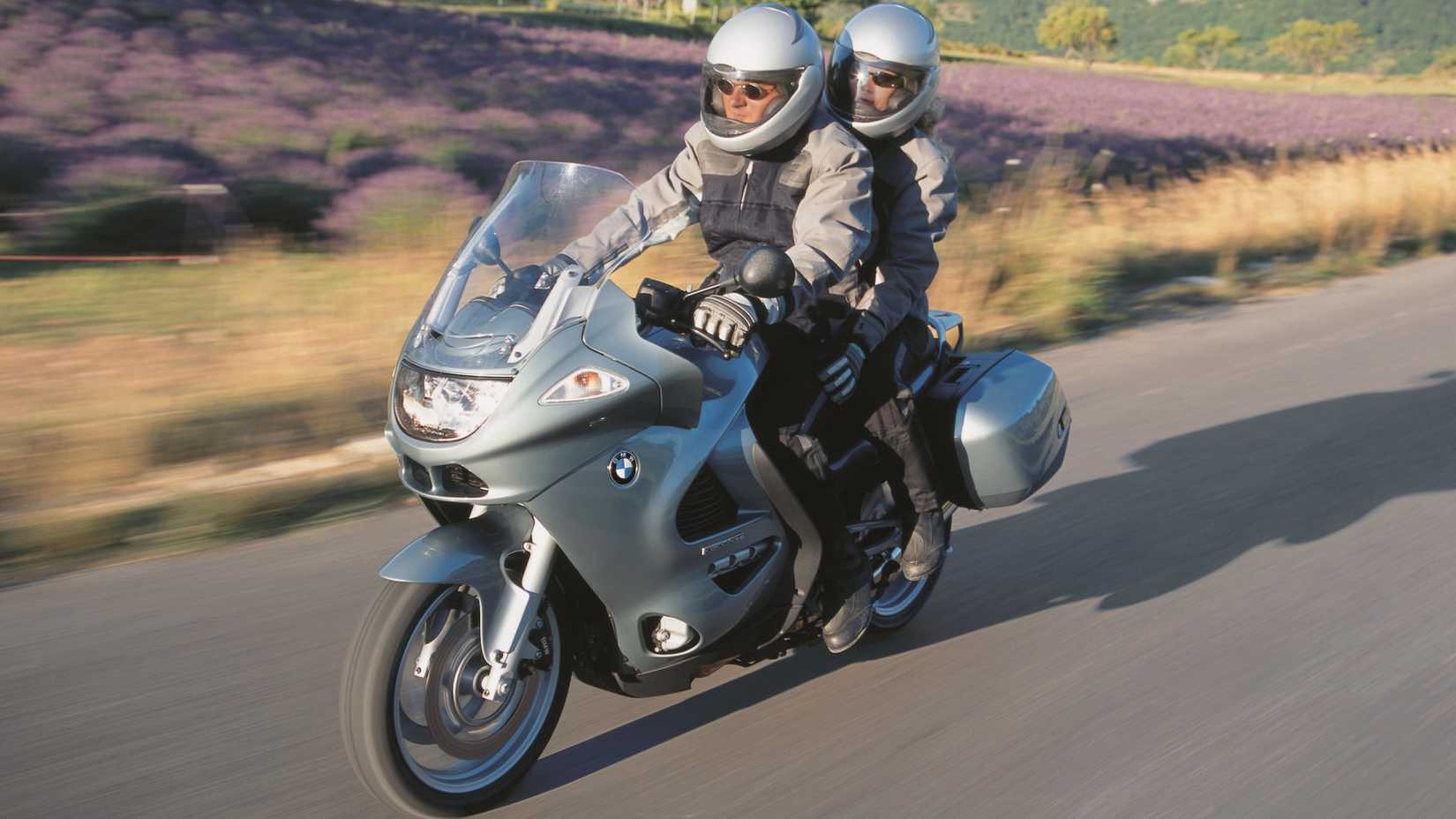 2003 BMW K 1200 GT touring with pillion front third quarter view