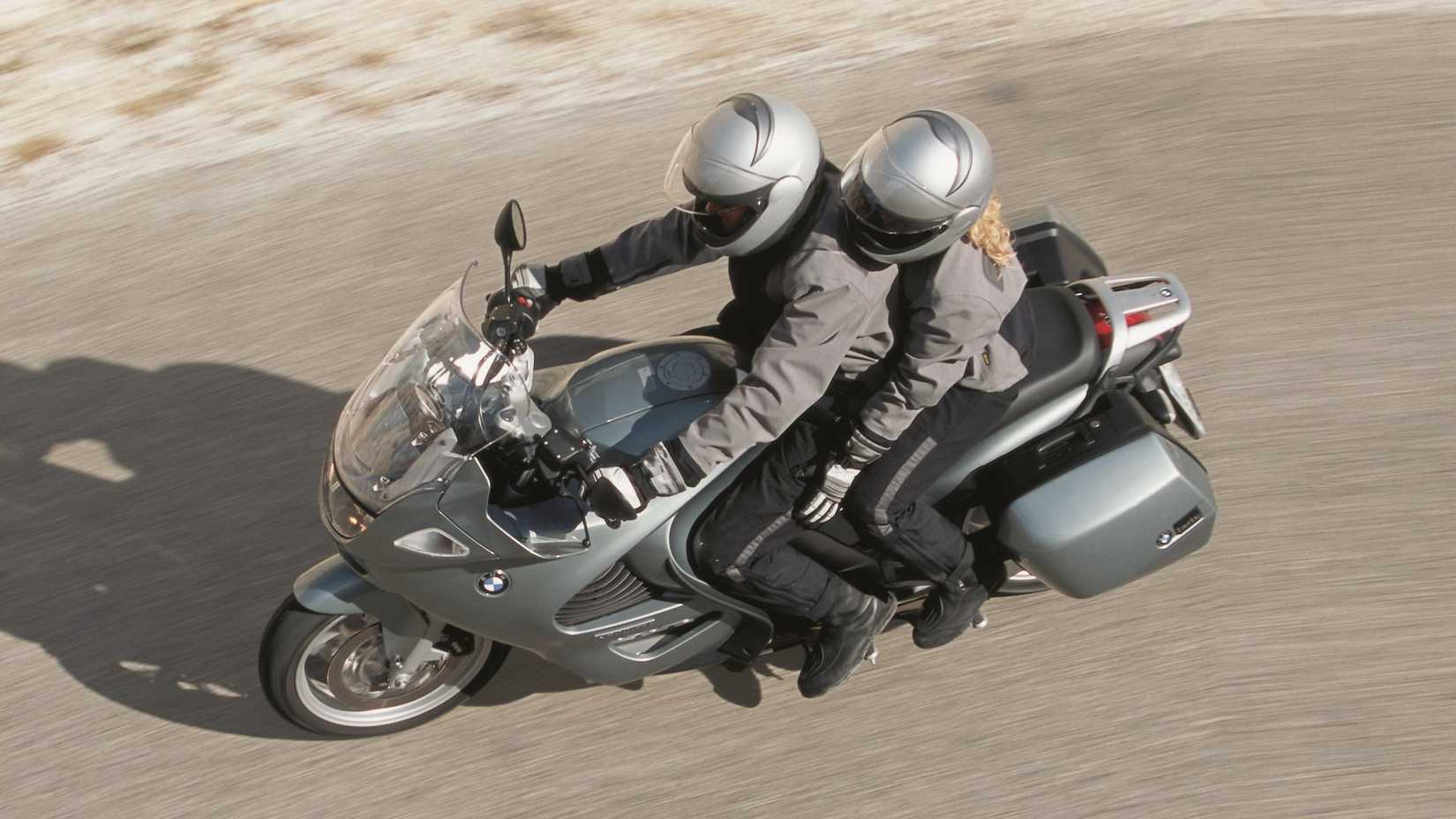 2003 BMW K 1200 GT cornering with pillion ariel view