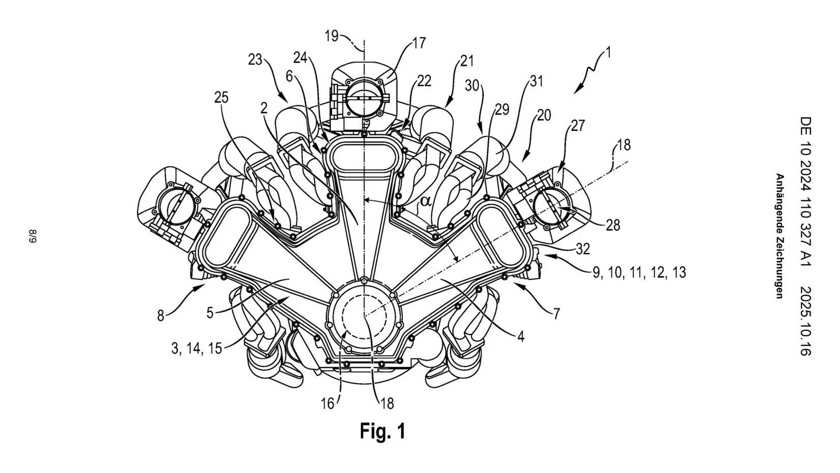 Porsche W12 engine patent filling front view