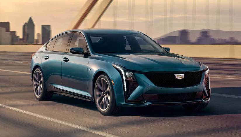 2025 Cadillac CT5 accelerating front third quarter view
