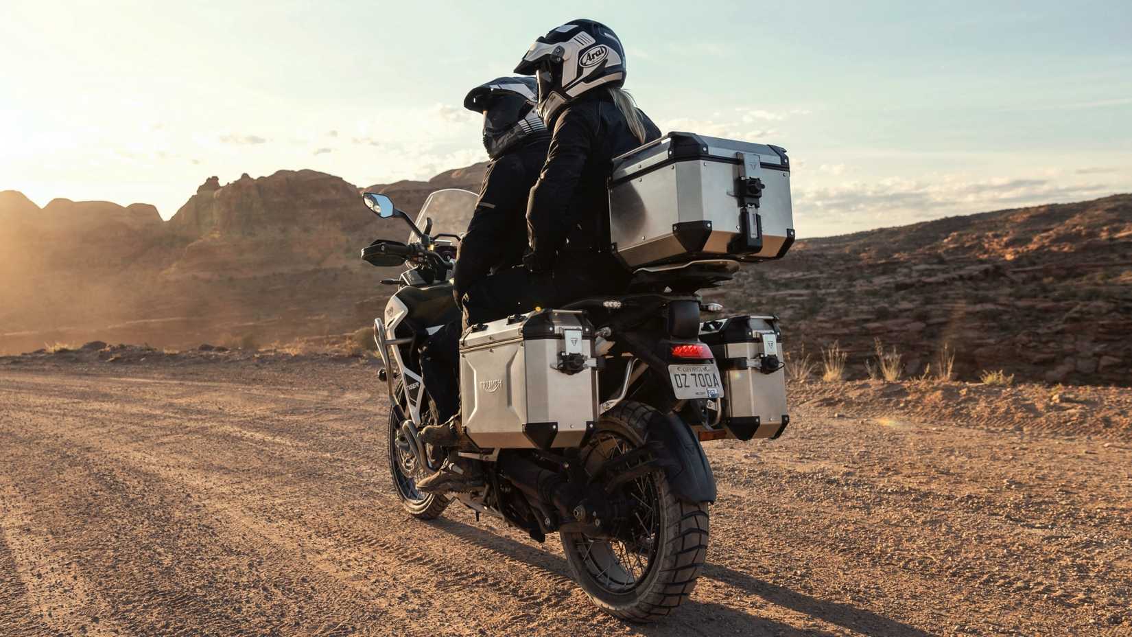 Triumph 1200 Rally Explorer off-roading with pillion and luggage