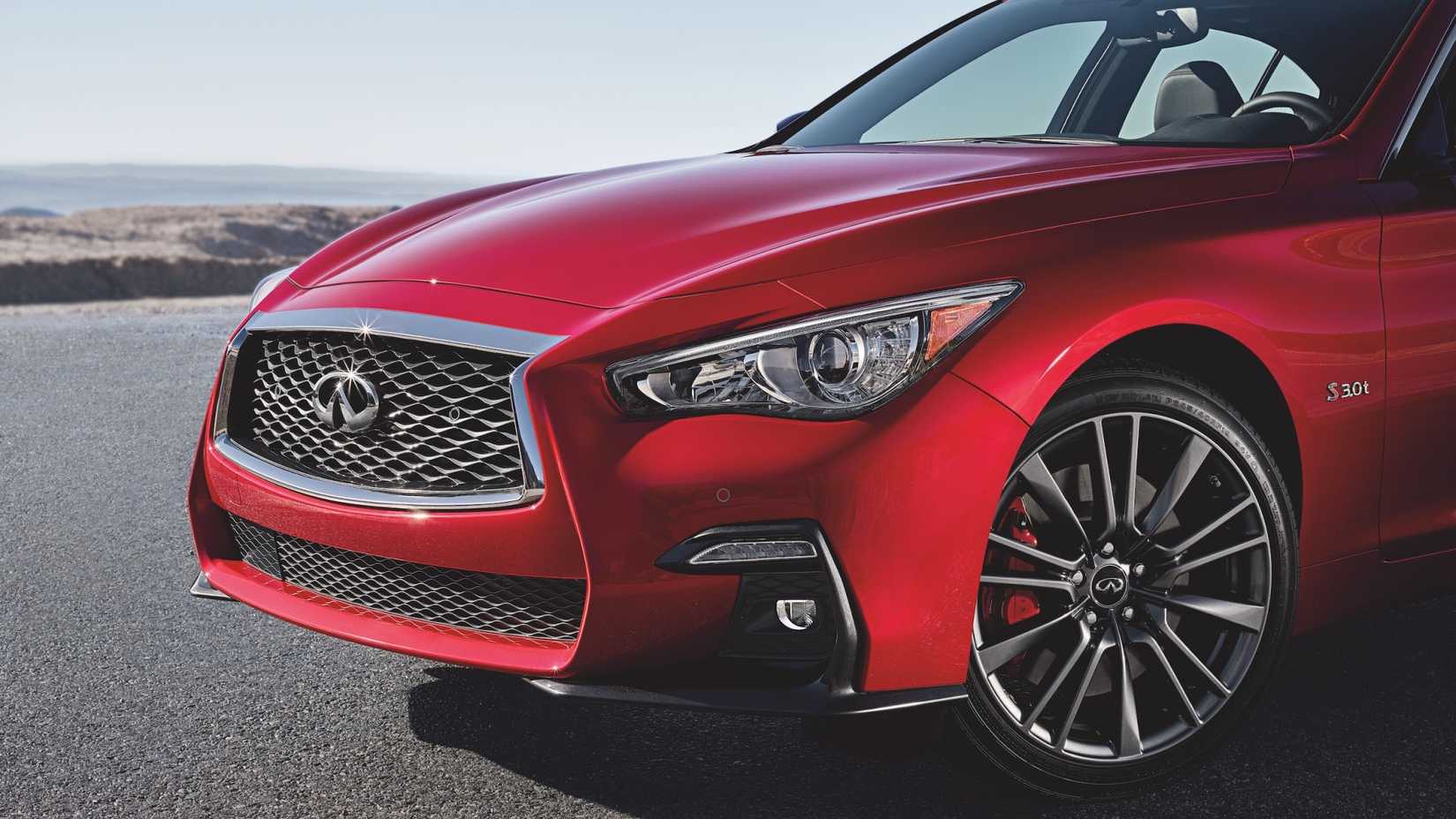 2020 Infiniti Q50 in red front quarter close-up