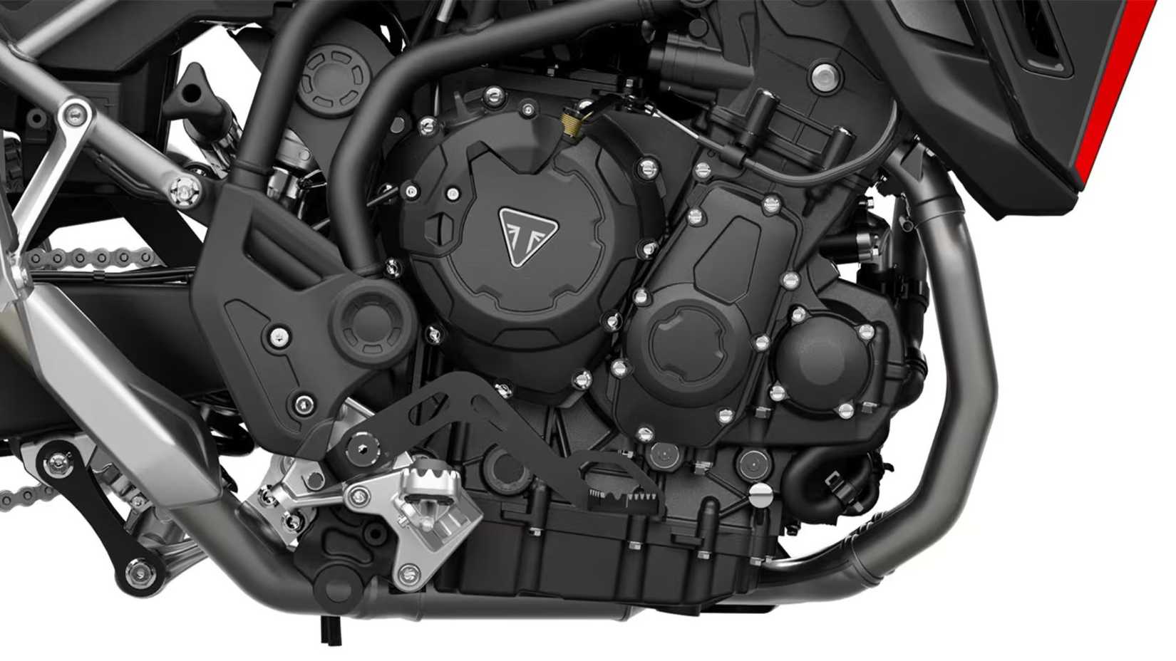 Foto em close do motor Triumph Tiger 900 GT 2025