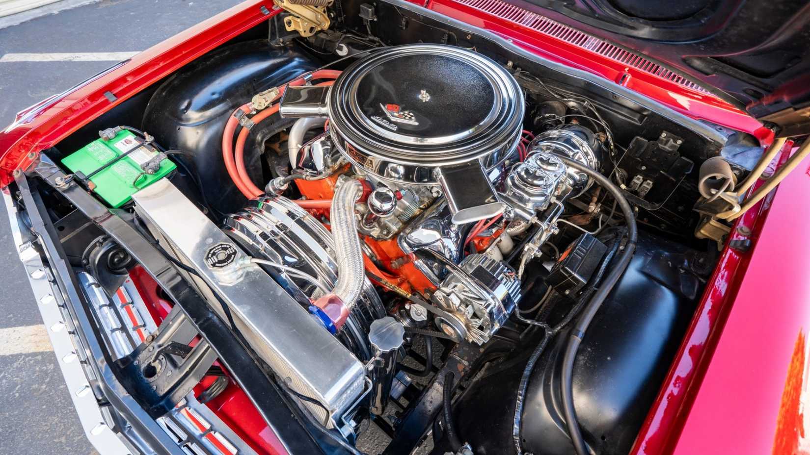 409-Powered 1962 Chevrolet Impala Sport Coupe 4-Speed engine bay close-up shot