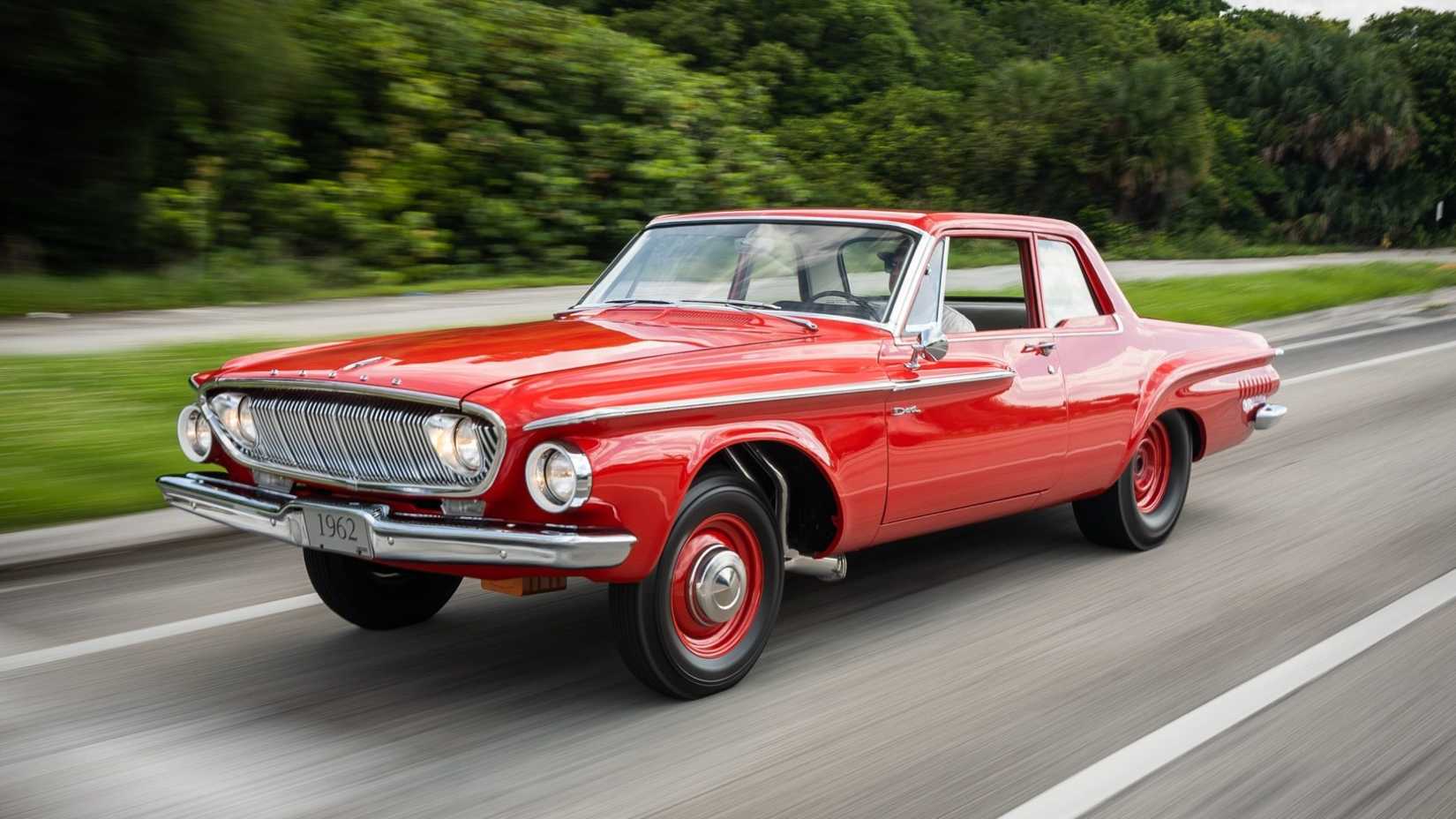 413-Powered 1962 Dodge Dart 2-Door Sedan 3-Speed accelerating front third quarter view