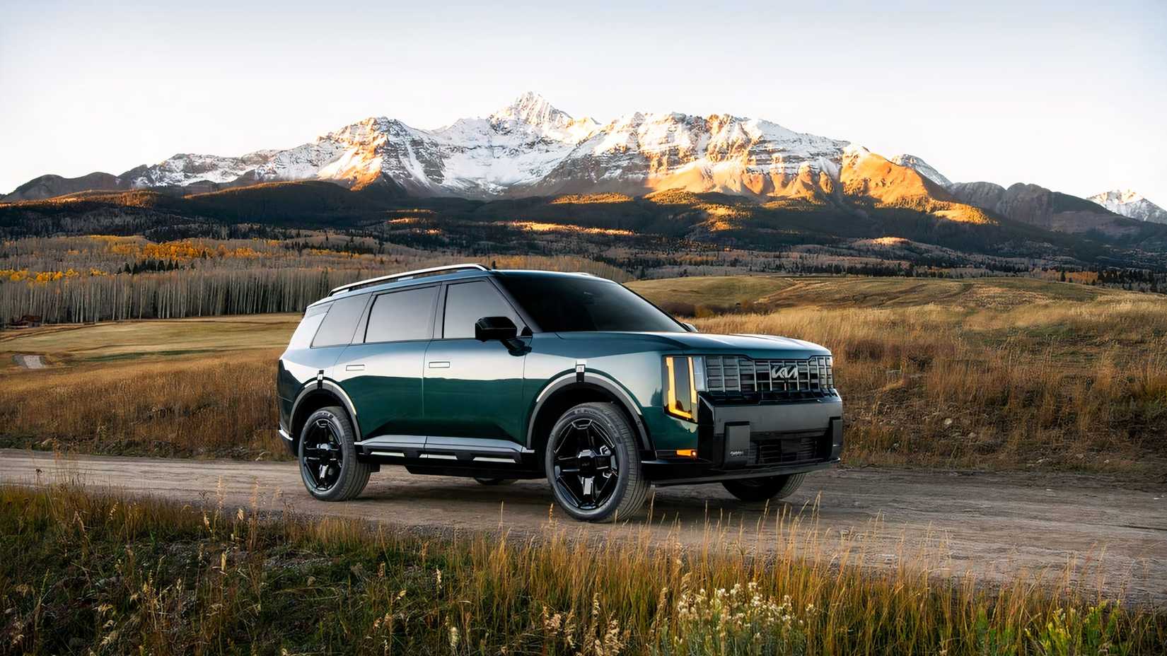 Front 3/4 action shot of 2027 Kia Telluride driving