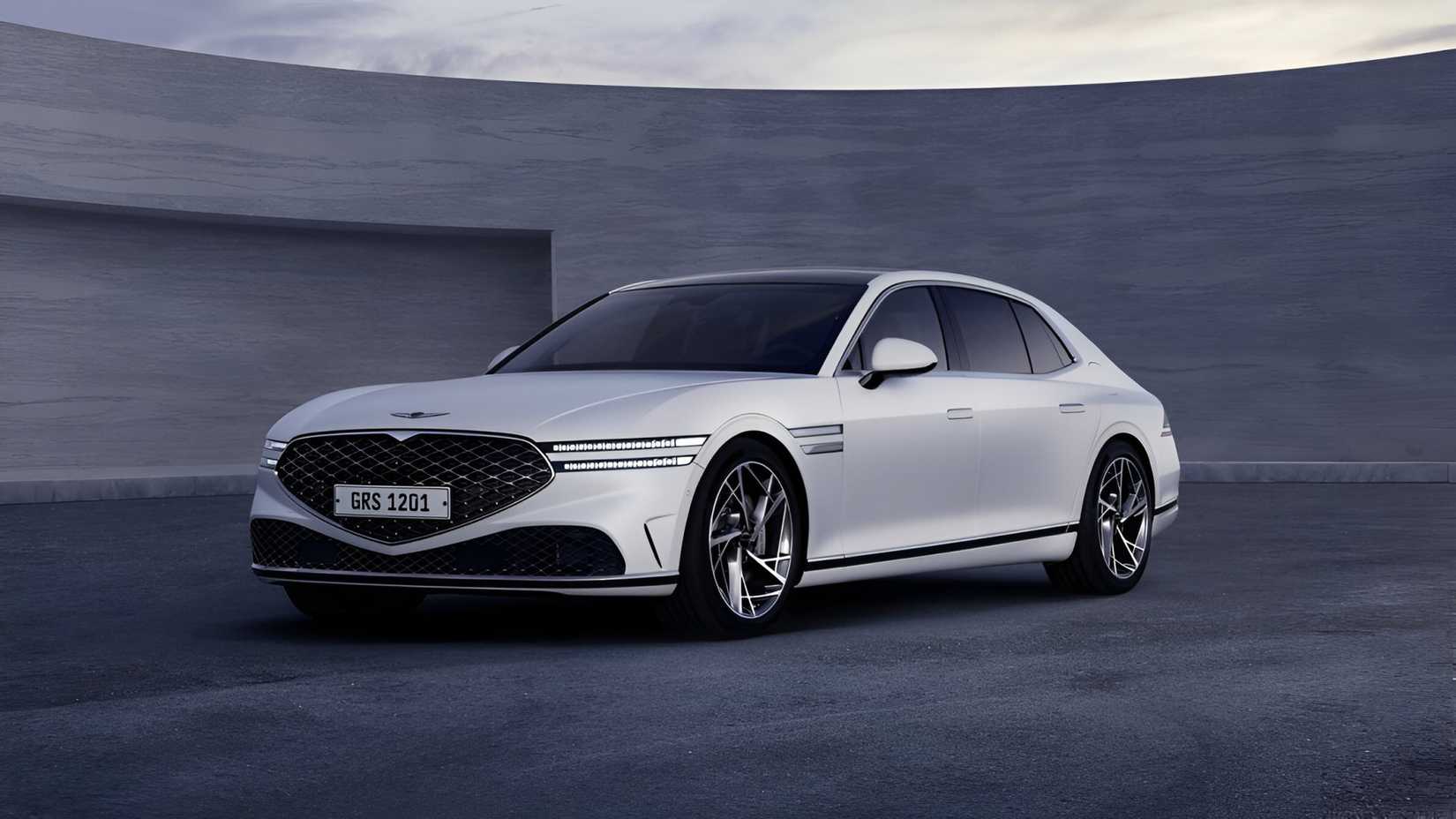 2026 Genesis G90 in white front third quarter view