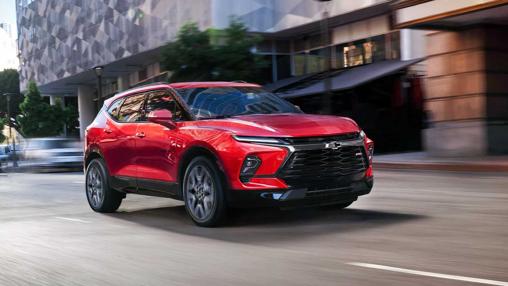 2026 Chevrolet Blazer in red being driven on road