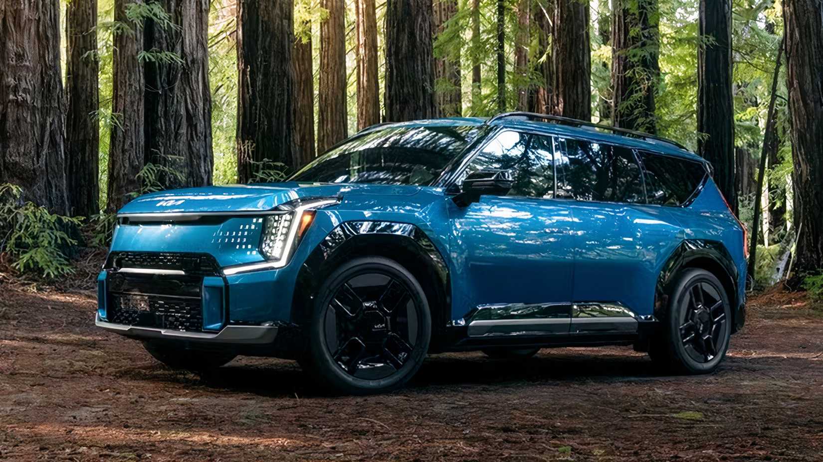 2025 Kia EV9 in blue parked off-road