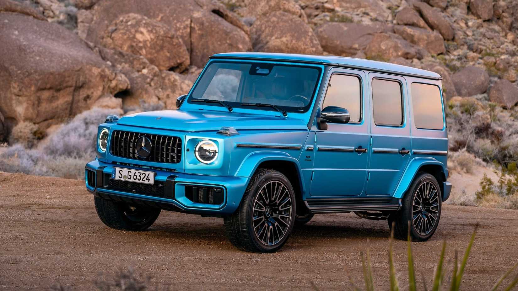 2025 Mercedes-AMG G 63 front third quarter view parked off-road
