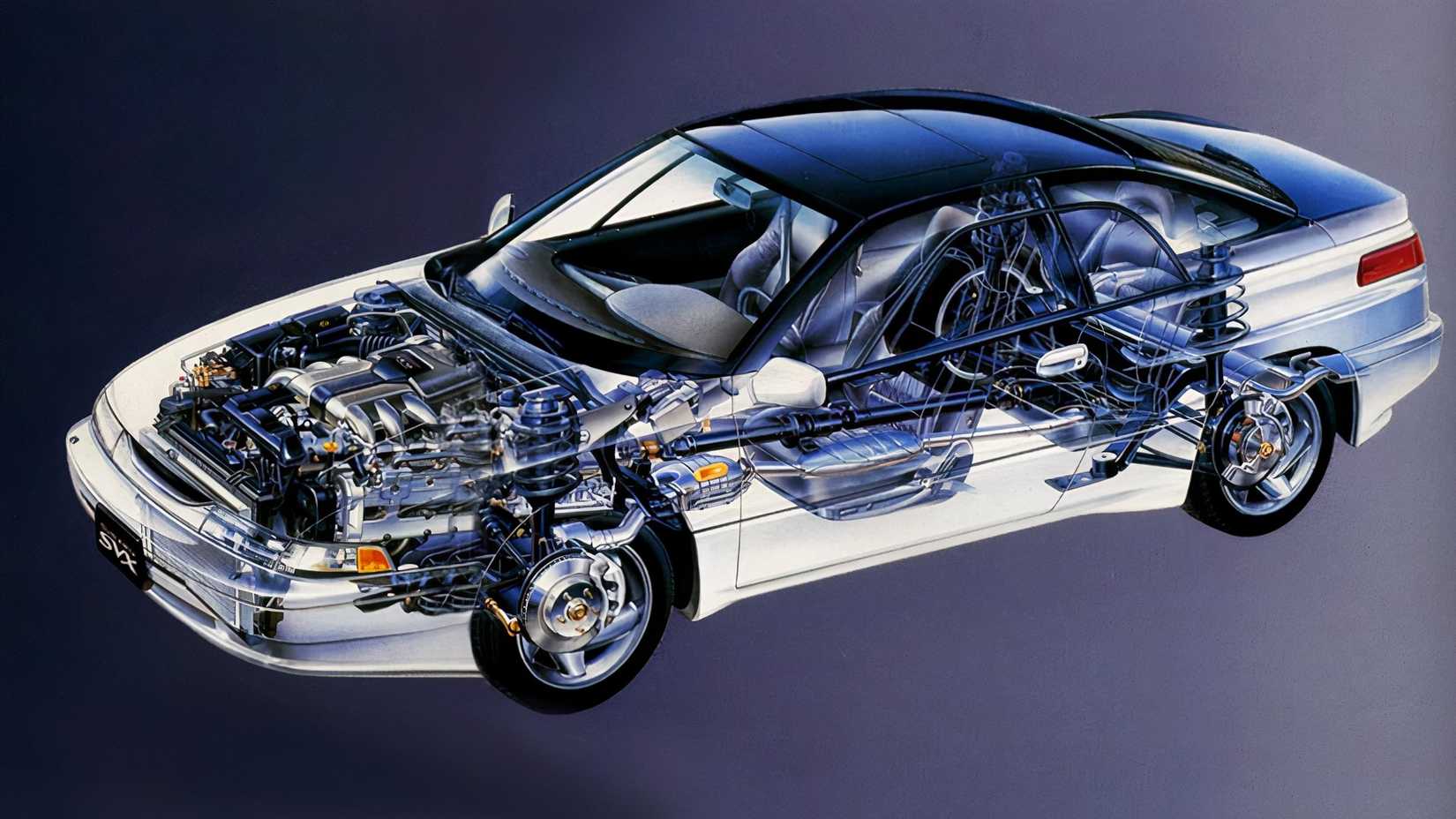 Uma ilustração de um Subaru SVX branco