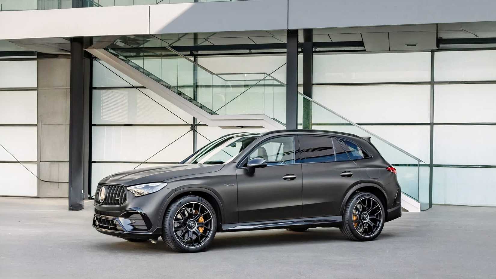 2025 Mercedes-AMG GLC 63 S E PERFORMANCE, front 3/4 shot parked in front of garage