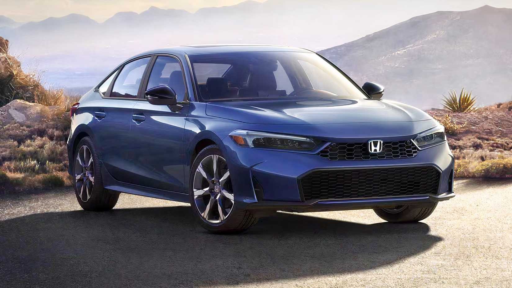 2026 Honda Civic Hybrid Sedan em azul estacionado
