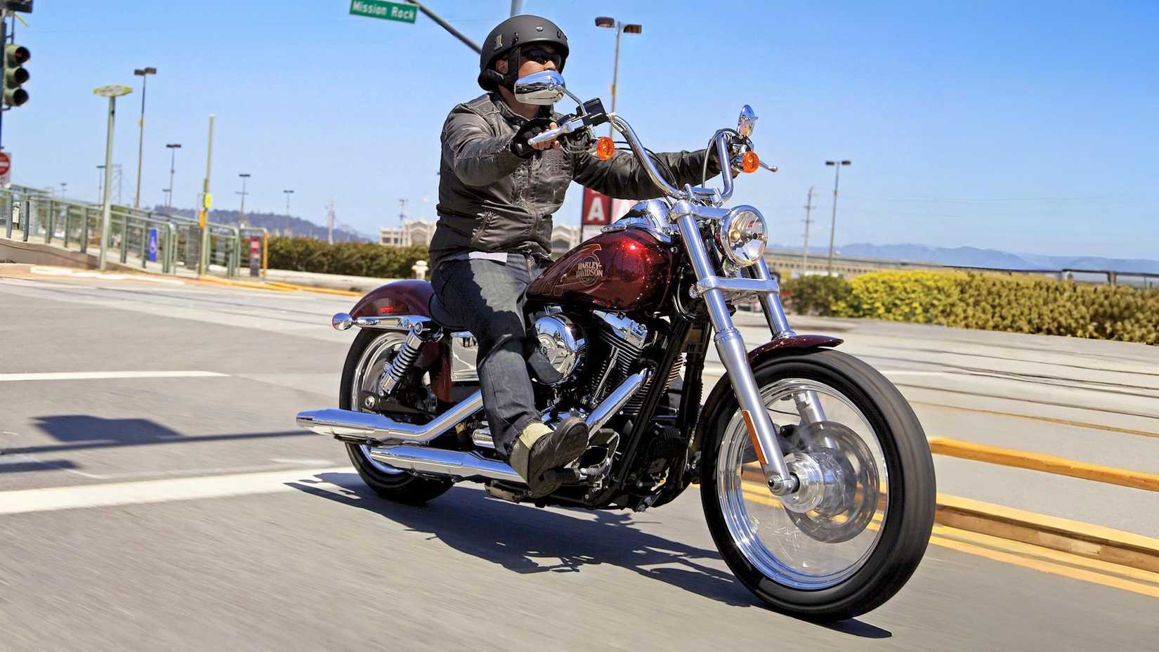 Rider on a 2013 Harley-Davidson Street Bob