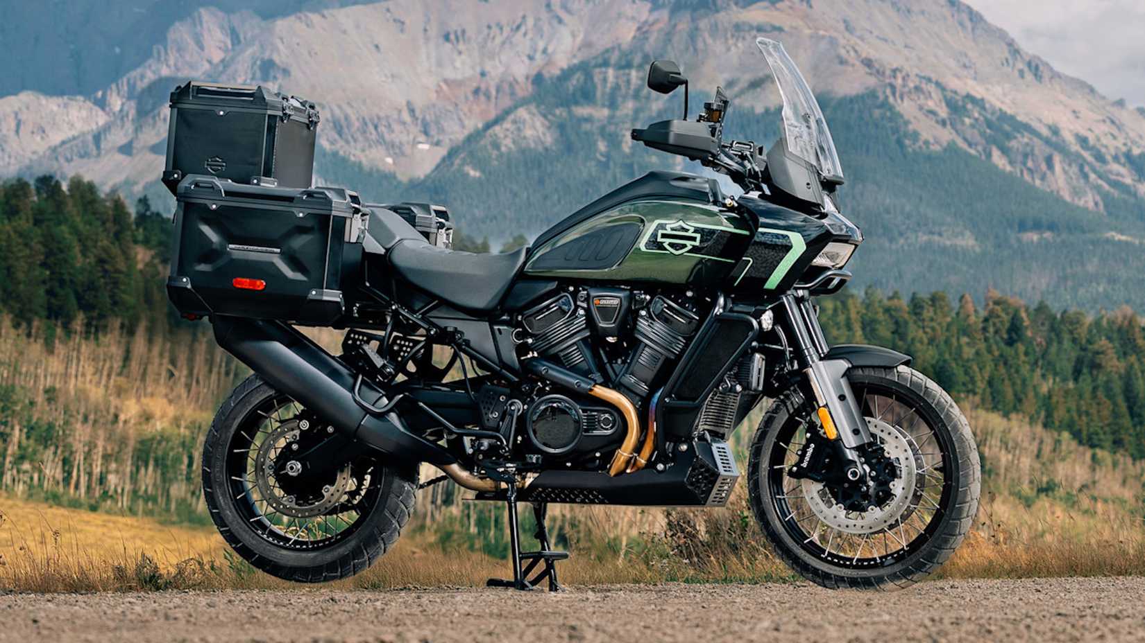 Shot of 2026 Harley-Davidson Pan America 1250 Limited parked in front of a mountain