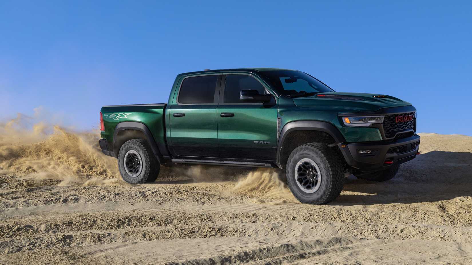 An action shot of the 2027 Ram 1500 SRT TRX off-roading