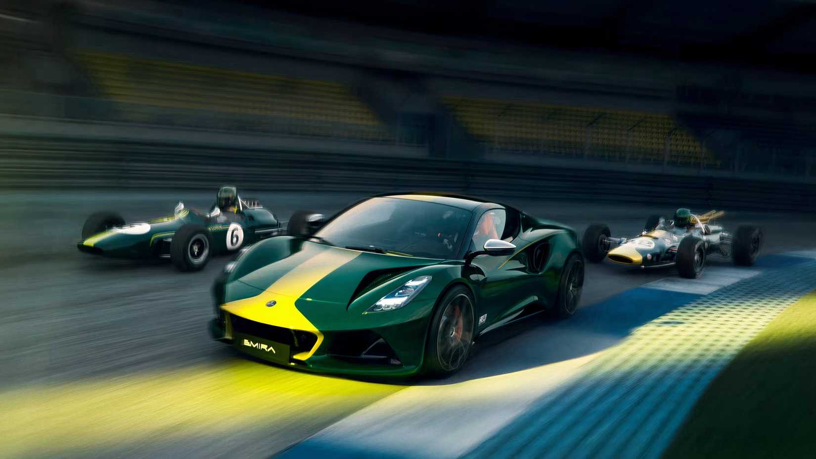 2026 Lotus Emira Jim Clark Edition frontal 3/4 foto de ação