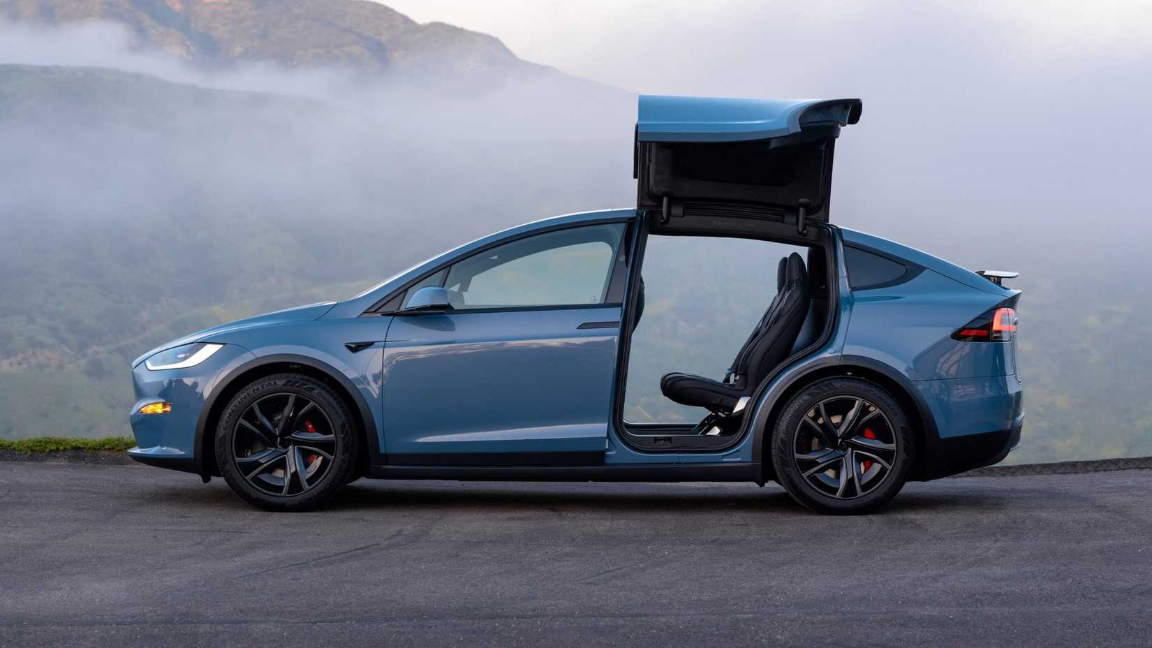 2026 Tesla Model X Plaid side profile with rear doors open