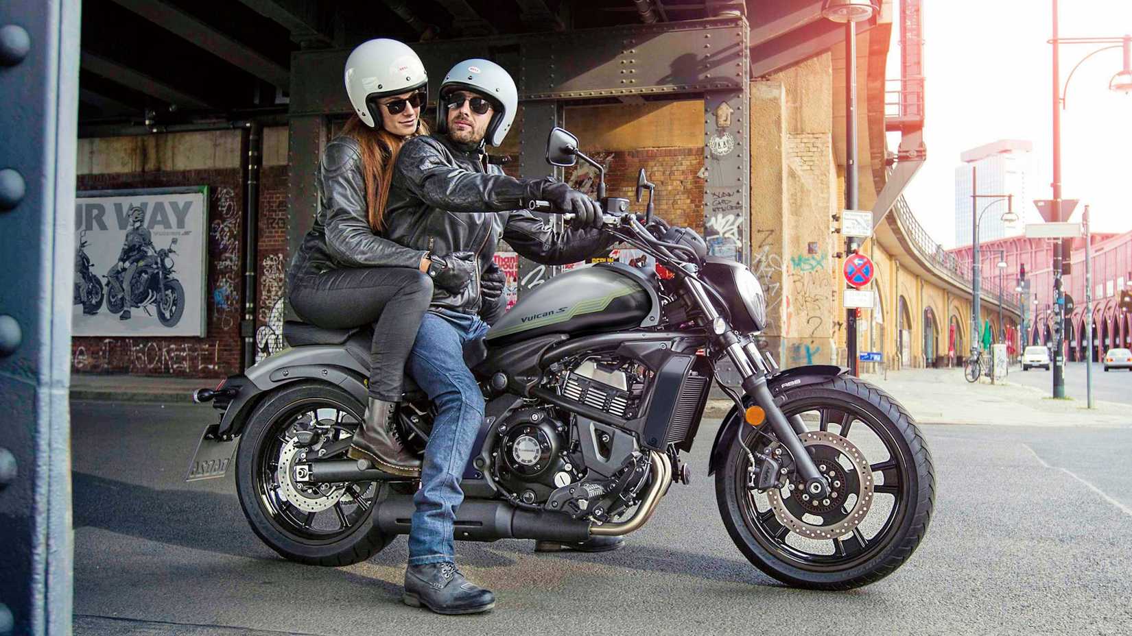 Rider and passenger sitting on 2026 Kawasaki Vulcan S
